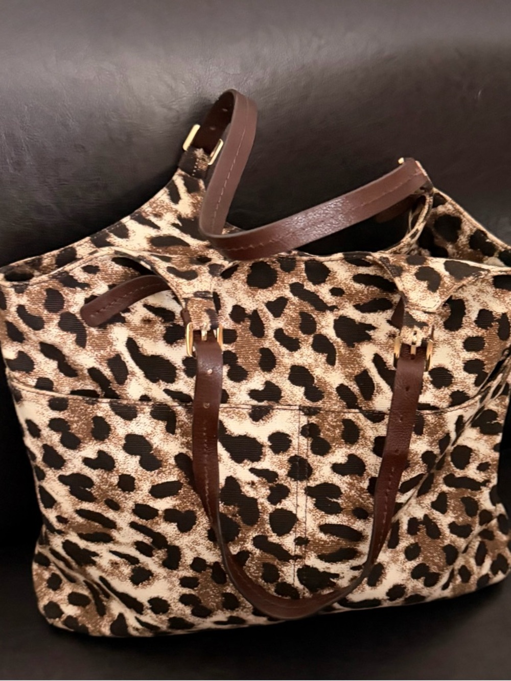 Michael Kors Leopard Print Tote with Brown Leather Straps